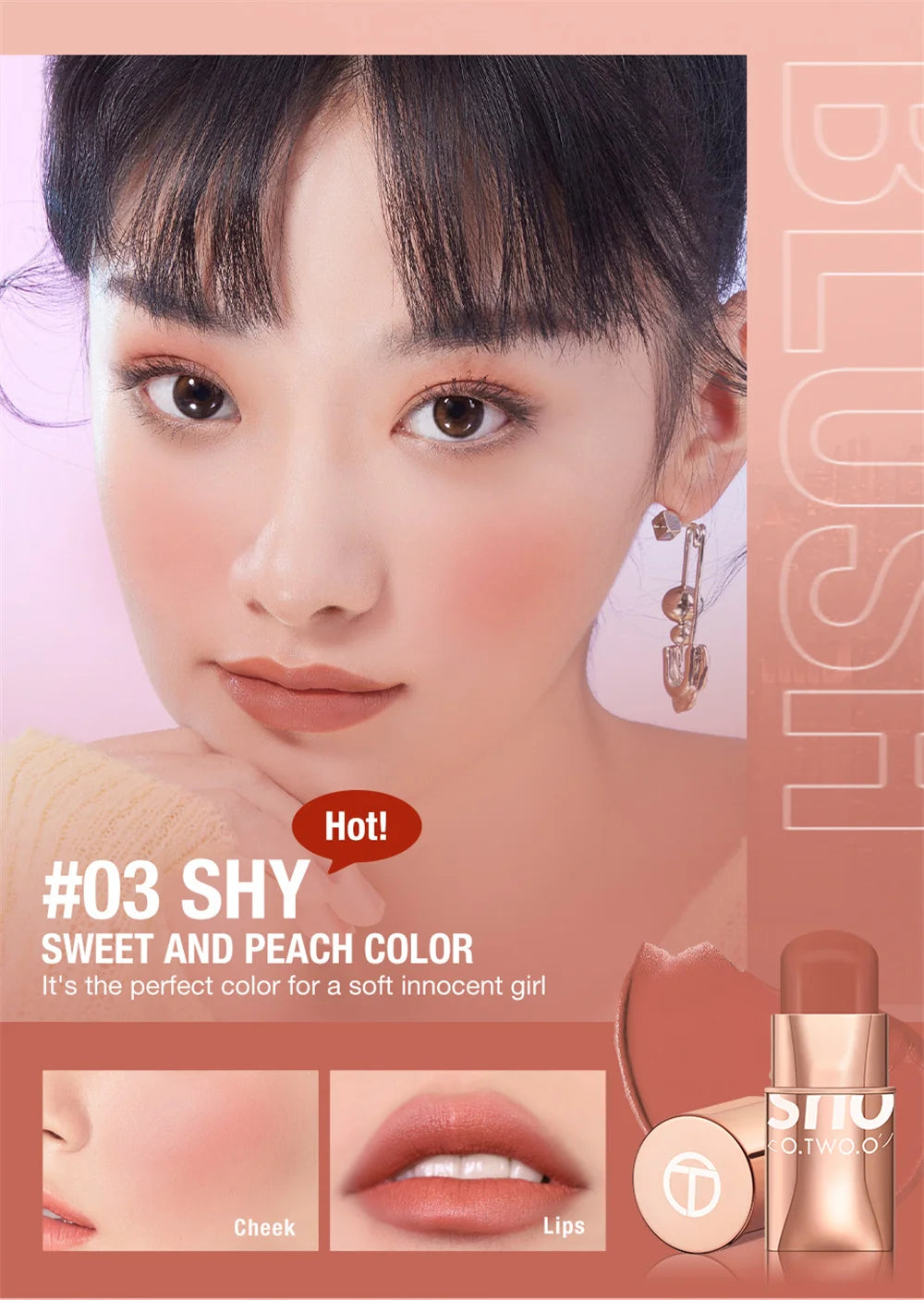 6 Colors Rouge Cheeks Contouring Blush Stick Multi-function Waterproof Lasting Blusher Brightening Blusher Cream Natural Makeup