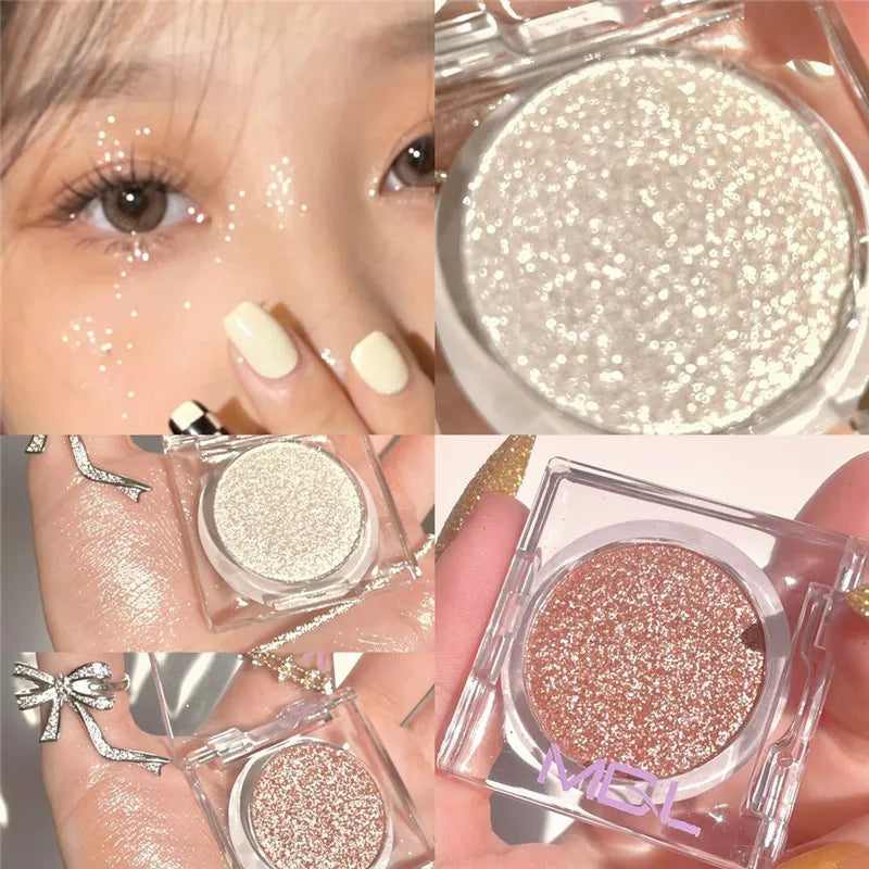 1Pc Diamond Glitter Eyeshadow Shiny Pearlescent White Brown with Flash Eye Shadow Palette Long Lasting Eyes Makeup Cosmetics