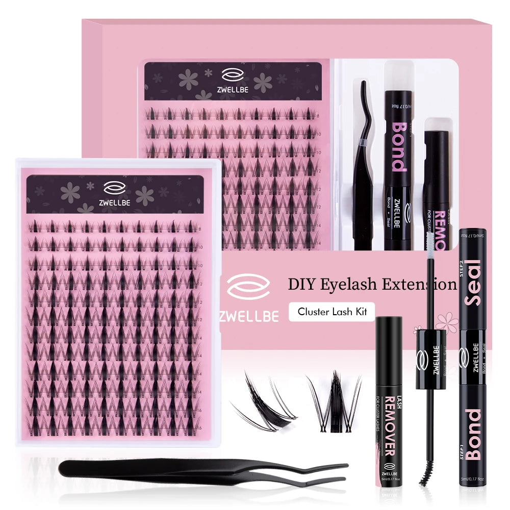 640pcs Clusters Kit D Curl  Eyelash Extension Kit With Lash Bond and Seal, Eyelash Remover, Applicator, Eyelash Book DIY at home