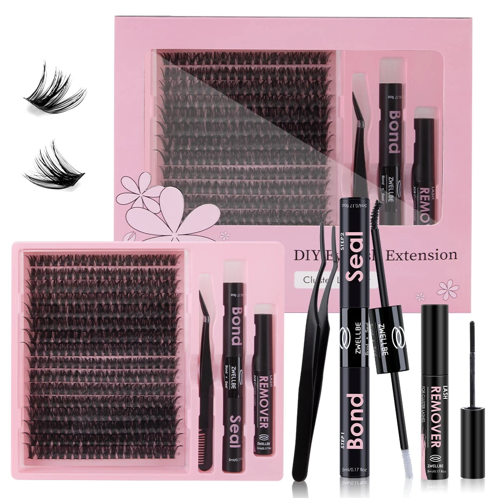 640pcs Clusters Kit D Curl  Eyelash Extension Kit With Lash Bond and Seal, Eyelash Remover, Applicator, Eyelash Book DIY at home