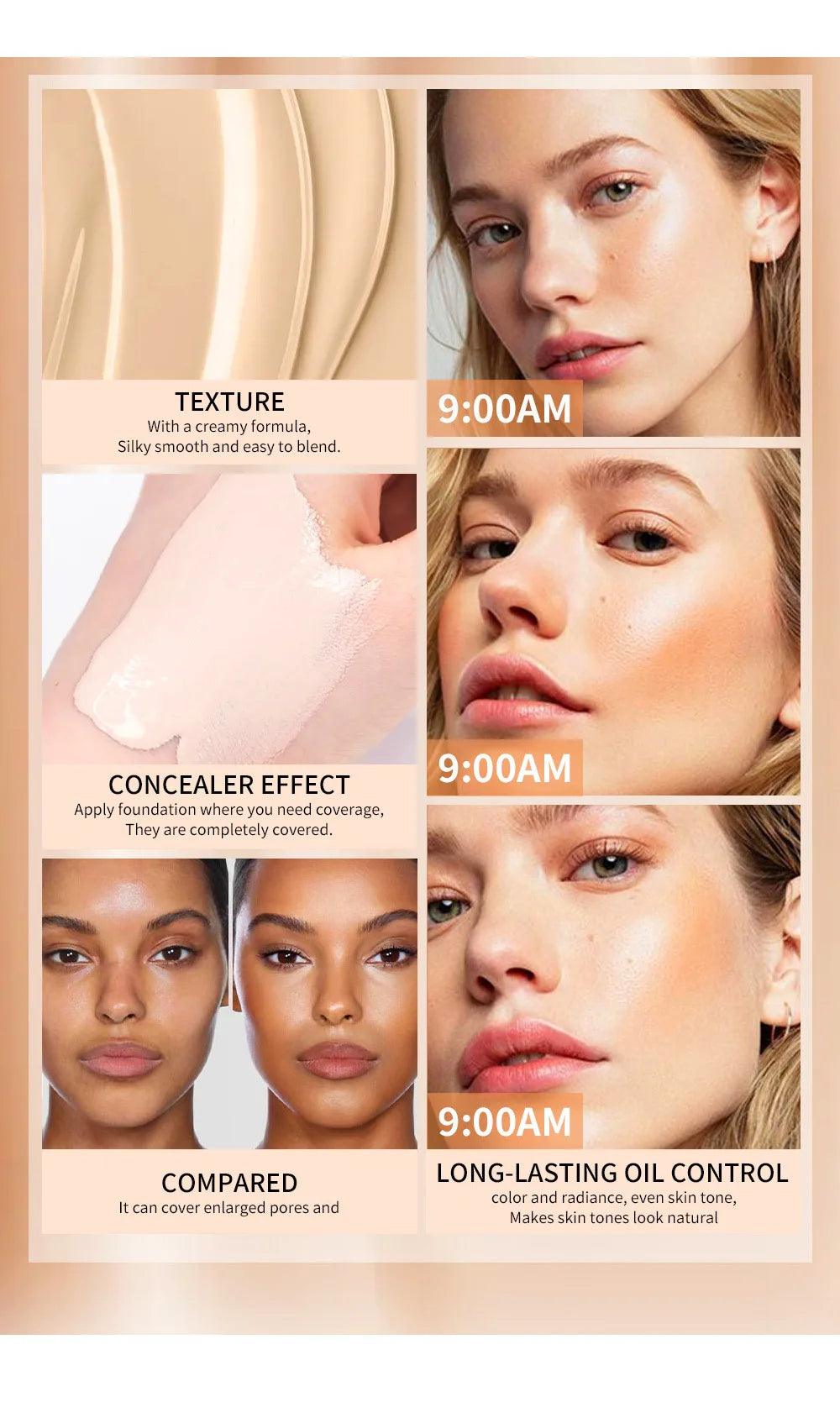 MISS ROSE 35ml Facial Makeup Foundation Liquid Natural Lasting Clear Concealer Light Moisturizing Foundation Cream Brighten Tone - Urbanew