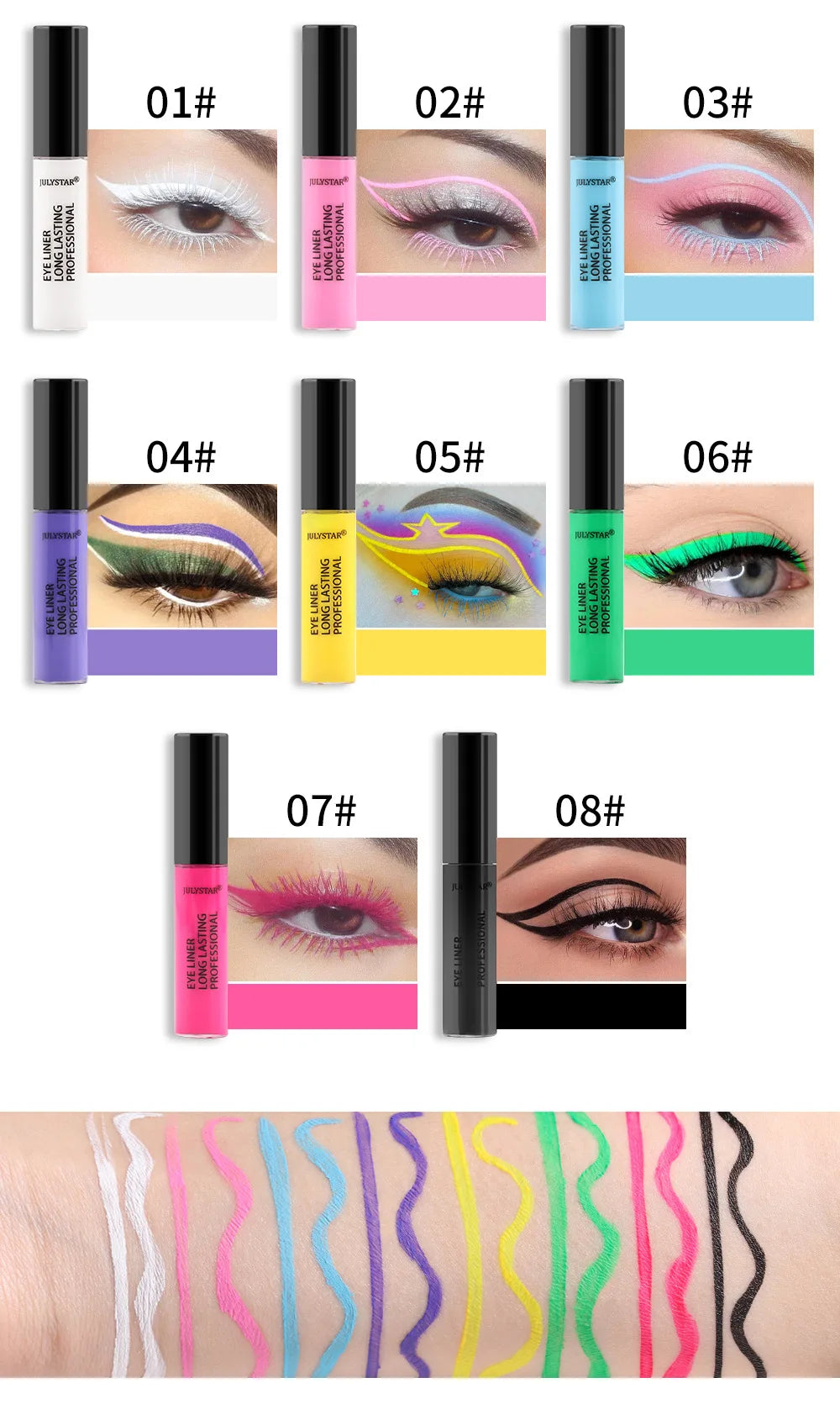 8 Color Eyeliner Liquid Pencil Waterproof Easy To Wear Make Up Matte Eye Liner Blue Pink Green White Black Purple Yellow Eyliner