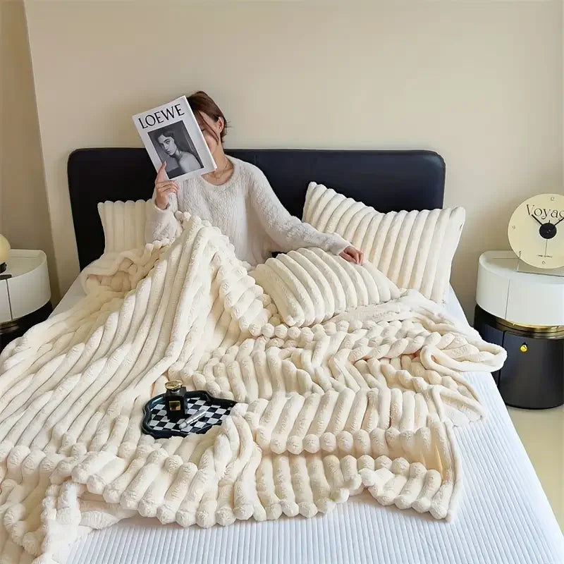 Cozy Comfort Flannel Blanket - Thick, Striped & Super Soft (Multiple Colors & Sizes)