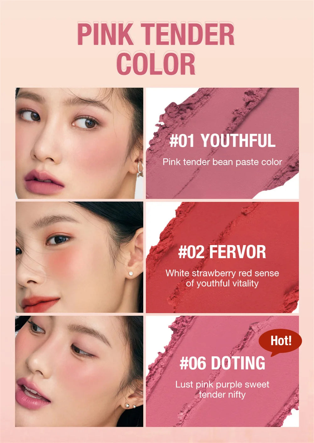 6 Colors Rouge Cheeks Contouring Blush Stick Multi-function Waterproof Lasting Blusher Brightening Blusher Cream Natural Makeup