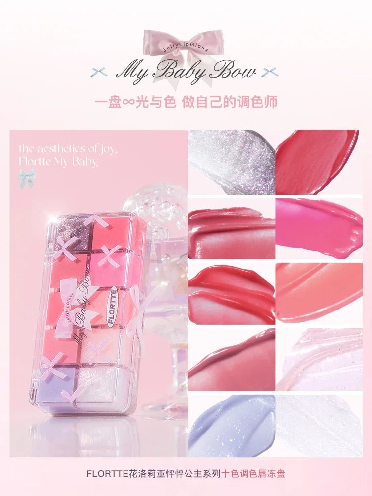 FLORTTE & My Baby Bow 10-color jell ylip gloss palette lipstick lip glaze