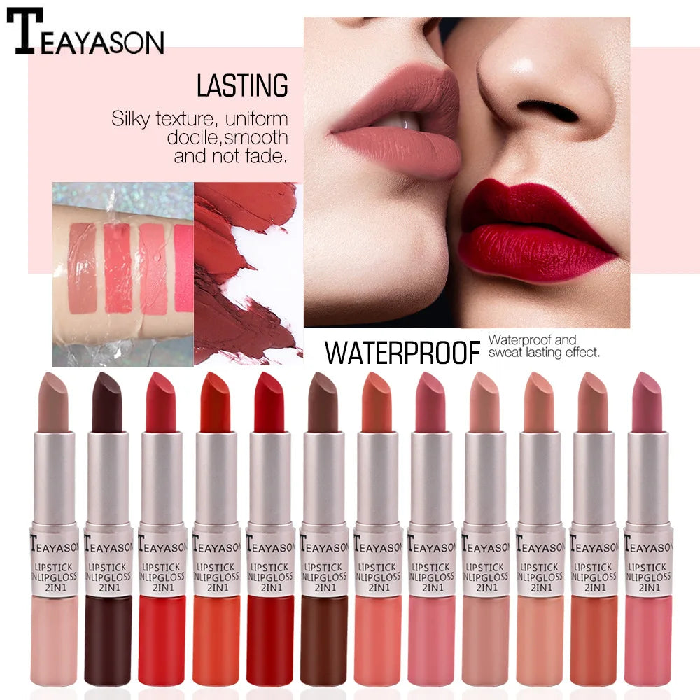 Long Lasting Velvet Matte Lipstick Double Head Lip Gloss Non-stick Cup Lip Gloss Tint Plumper Waterproof Lipstick Makeup