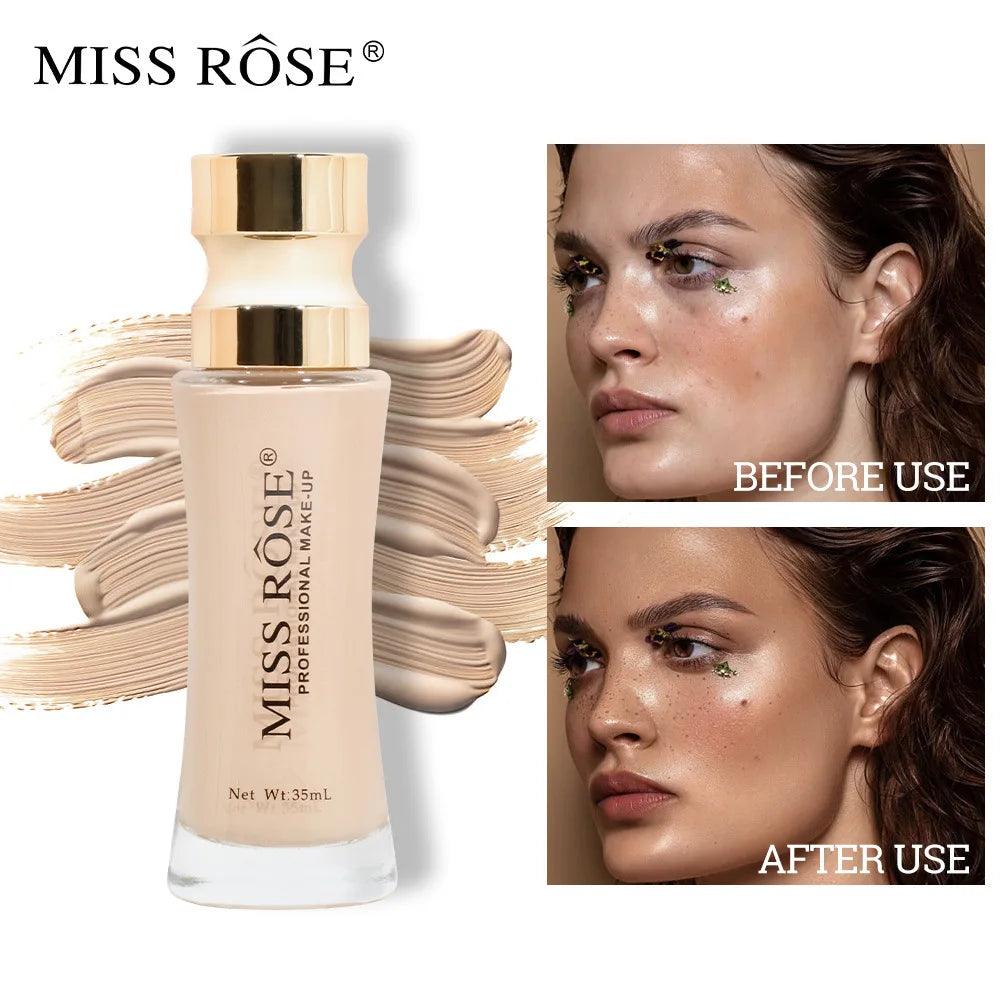 MISS ROSE 35ml Facial Makeup Foundation Liquid Natural Lasting Clear Concealer Light Moisturizing Foundation Cream Brighten Tone - Urbanew