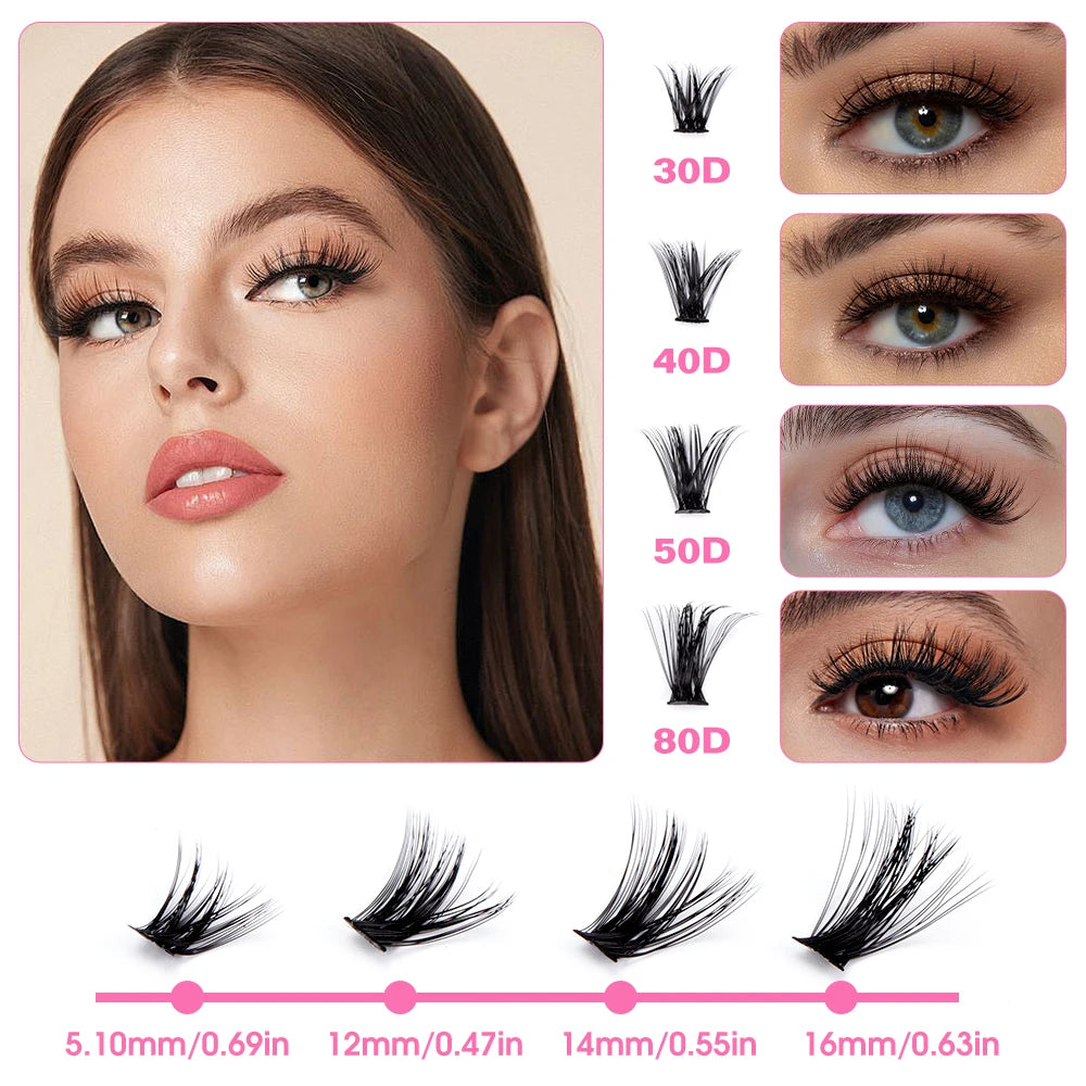 640pcs Clusters Kit D Curl  Eyelash Extension Kit With Lash Bond and Seal, Eyelash Remover, Applicator, Eyelash Book DIY at home