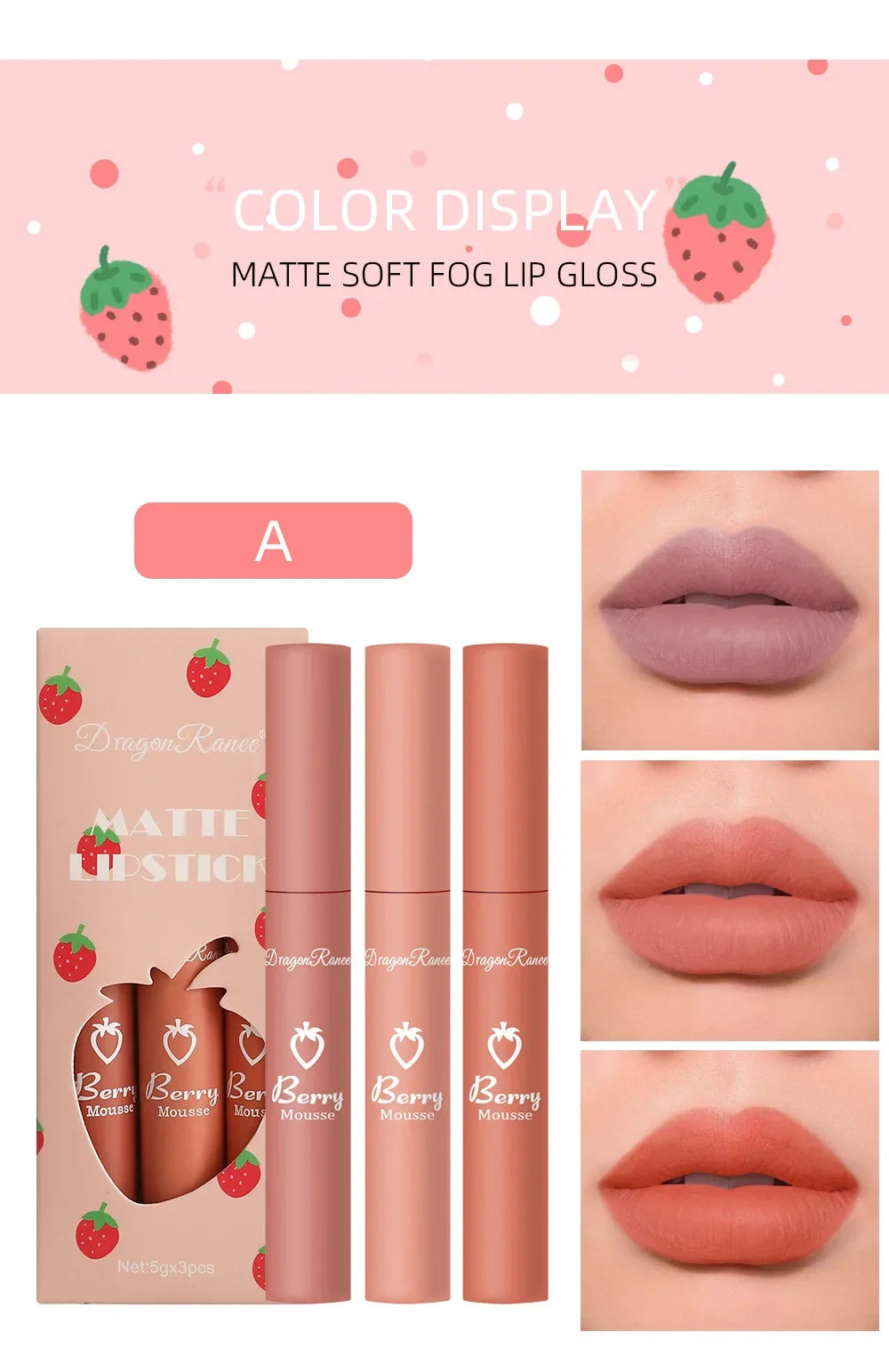 3 PCS Matte Lip Gloss Set Sexy Red Tint For Lips Makeup Long Lasting Nude Liquid Lipstick Waterproof Lip Glaze Lip Cosmetics