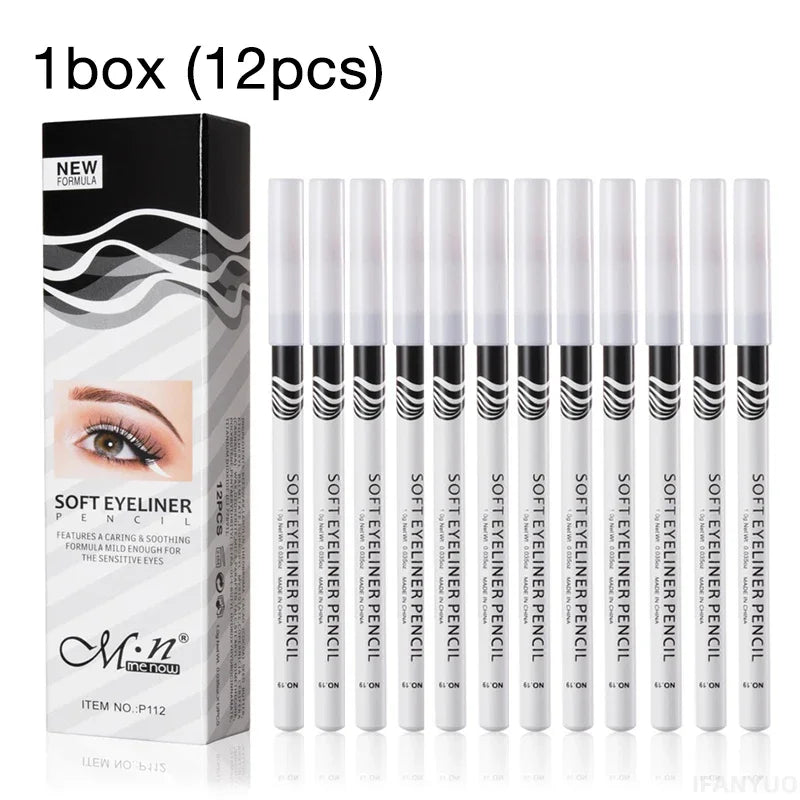 1/12pcs White Eyeliner Makeup Smooth Easy To Wear Lasting Eyes Brightener Waterproof Fashion Eyes Liner Pencils Eye Makeup Tool