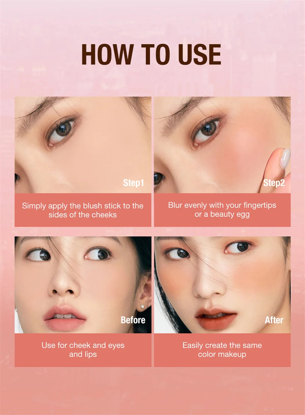 6 Colors Rouge Cheeks Contouring Blush Stick Multi-function Waterproof Lasting Blusher Brightening Blusher Cream Natural Makeup