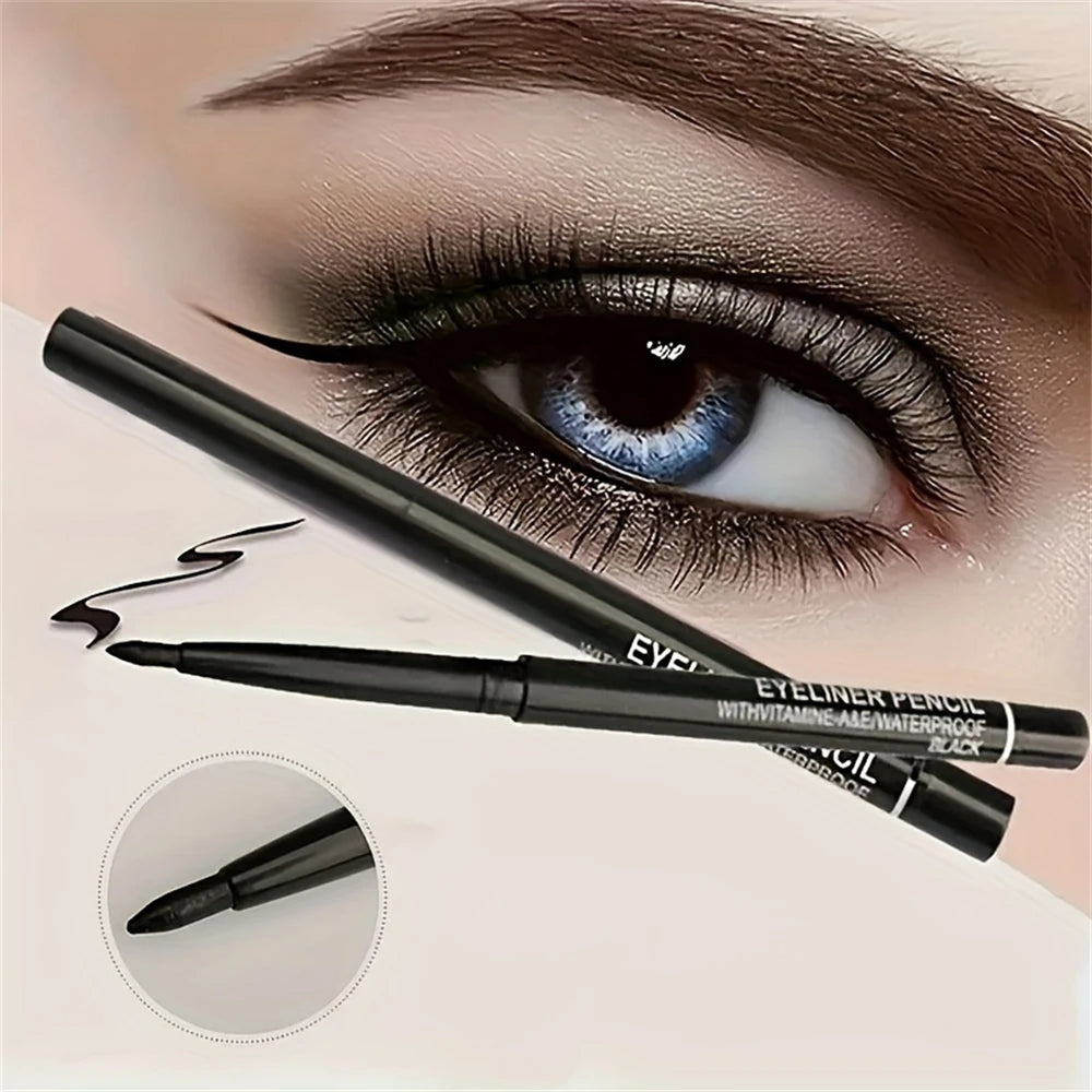 3Pcs Waterproof & Sweat-Proof Black Eyeliner Pencil Combined Lasting Smudge-Proof Bold Eye Makeup Easy Glide Formula for Perfe