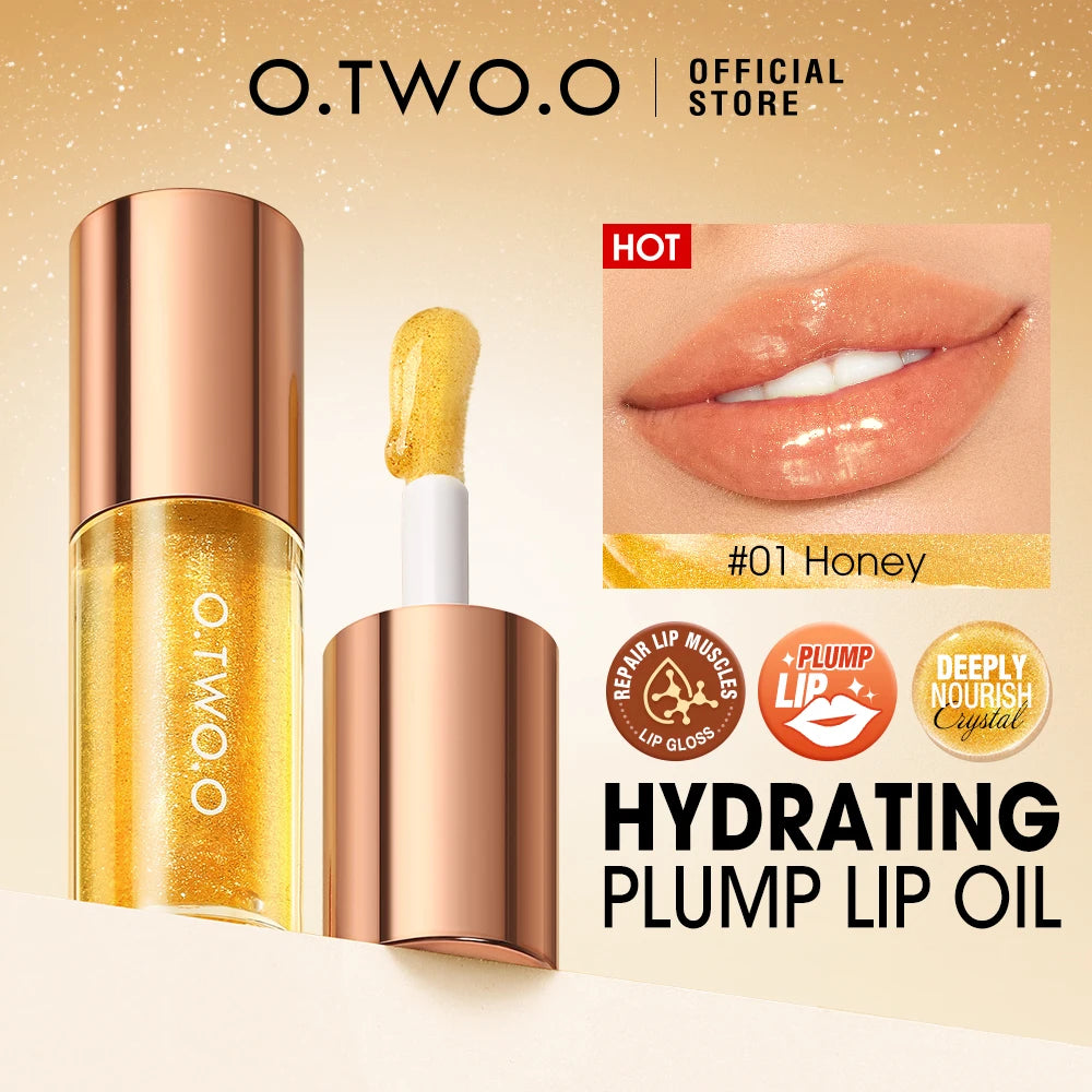 O.TWO.O Lip Oil Gloss Lip Plumper Makeup Moisturizing NonSticky Sexy Water Glossy Glitter Primer Tint Lip Balm Care Cosmetics