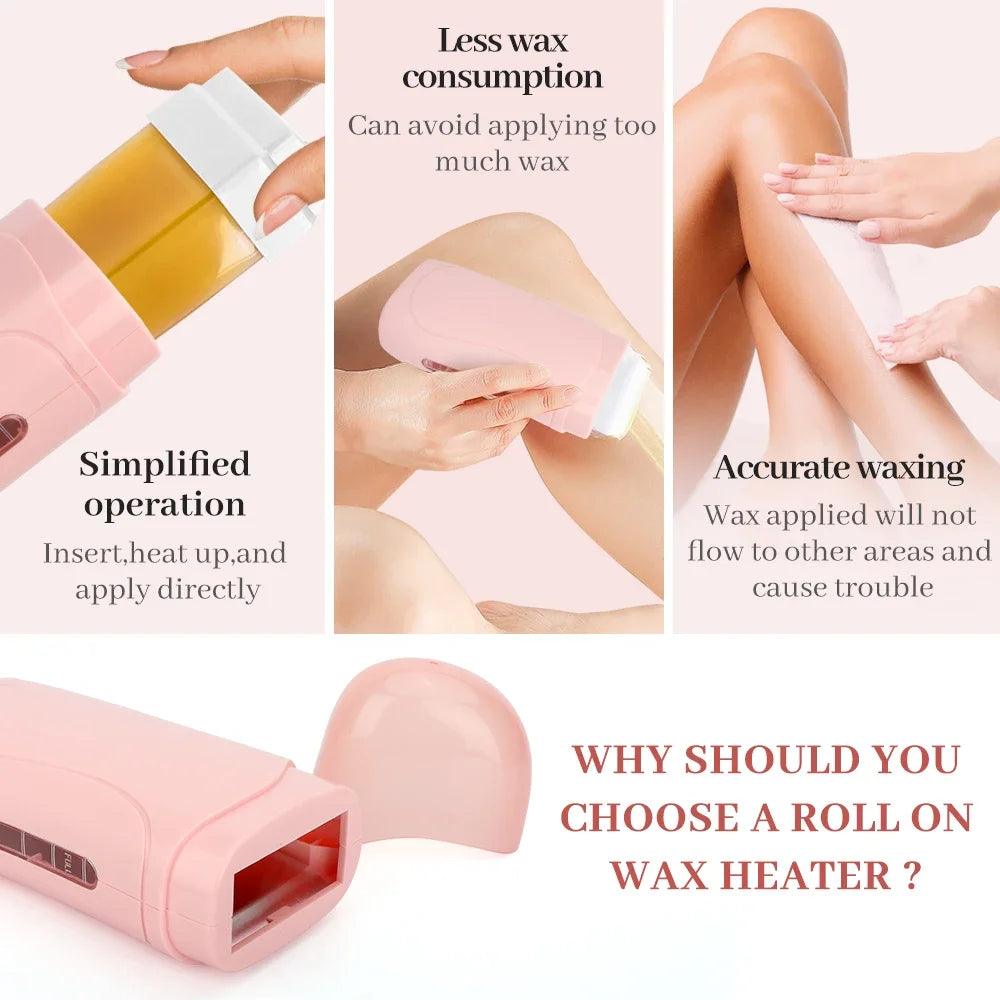 Unisex Roll on Depilatory Wax Cream Hair Removal Roller Wax Heater Waxing Hot Cartridge Warmer Equipment Tool Waxing Kit - Urbanew