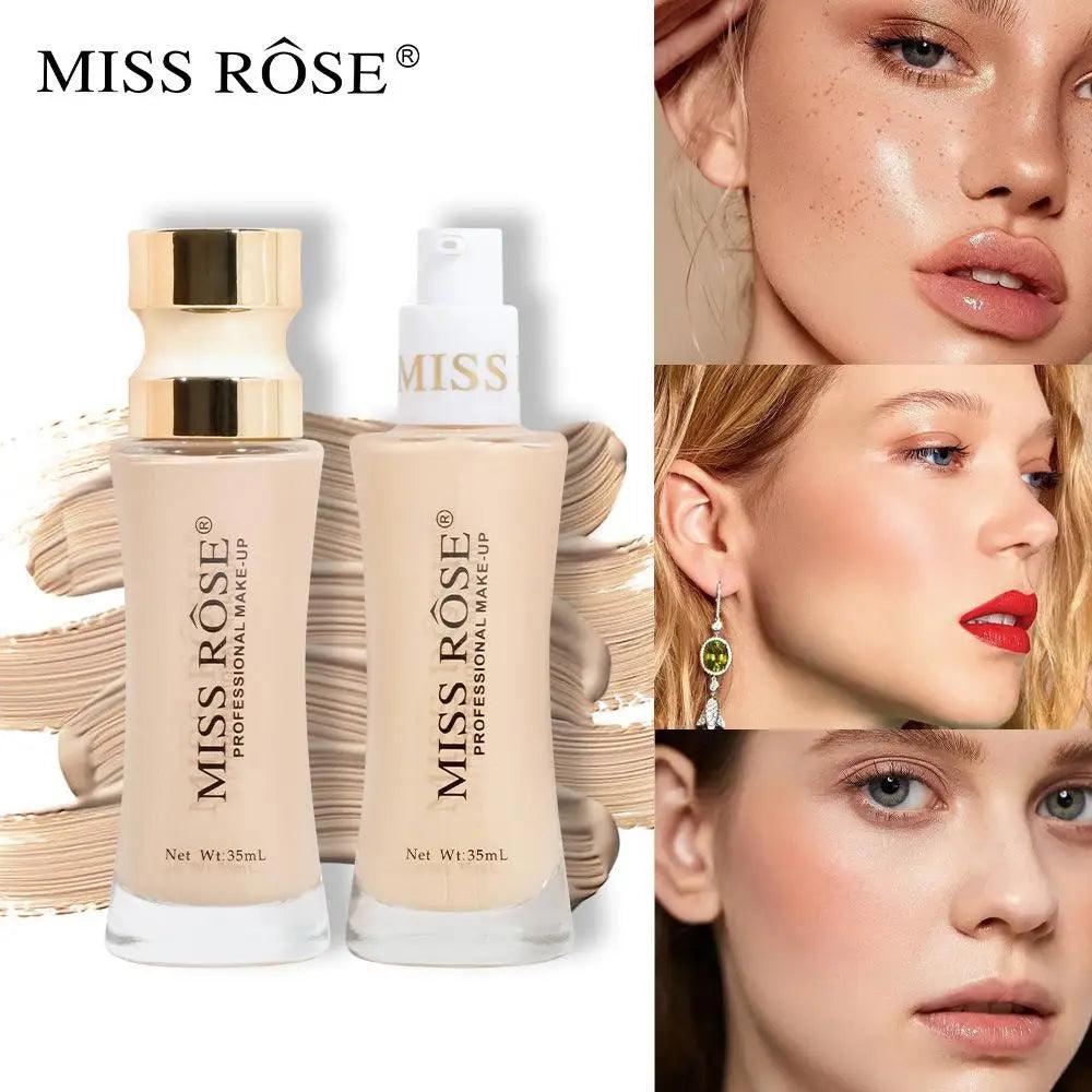 MISS ROSE 35ml Facial Makeup Foundation Liquid Natural Lasting Clear Concealer Light Moisturizing Foundation Cream Brighten Tone - Urbanew