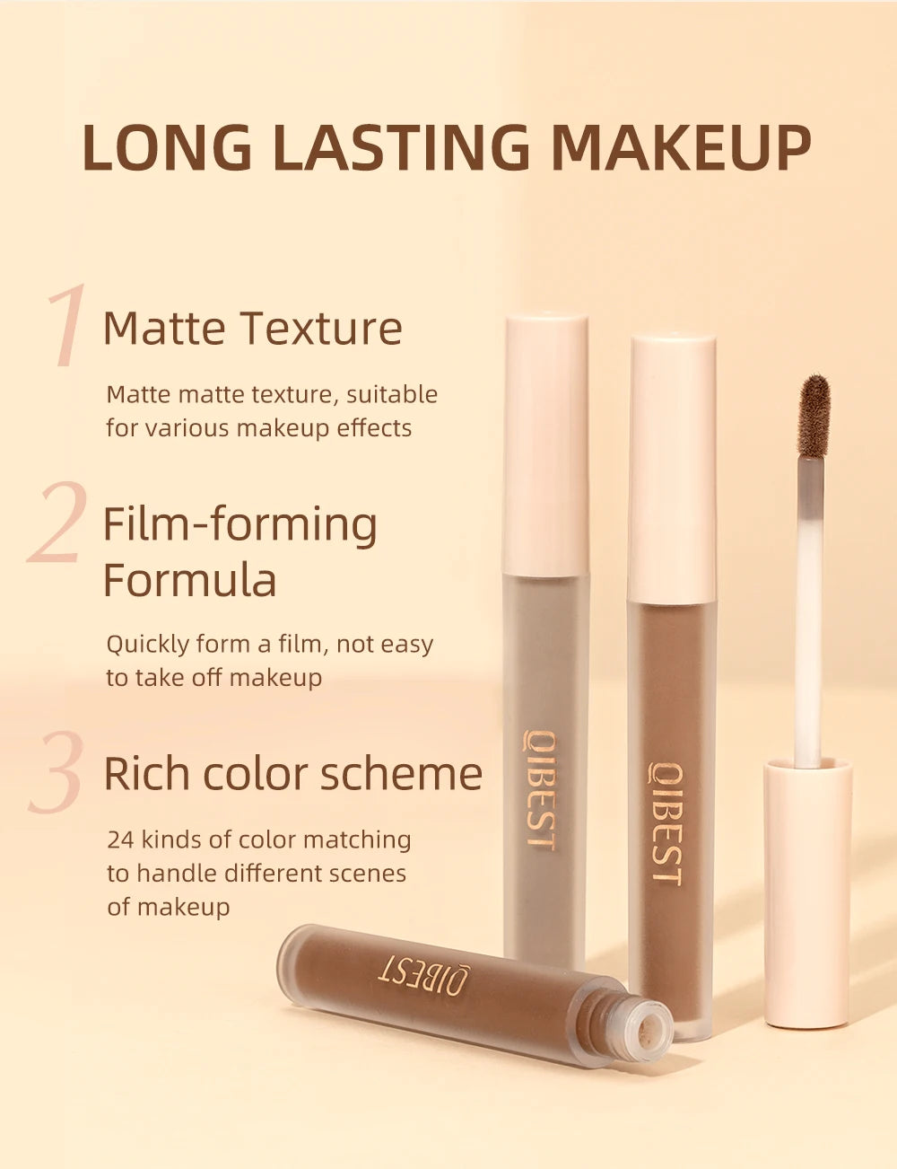 QiBest Matte Liquid Eyeshadow - Waterproof, Long-Lasting Pigment (8 Shades)