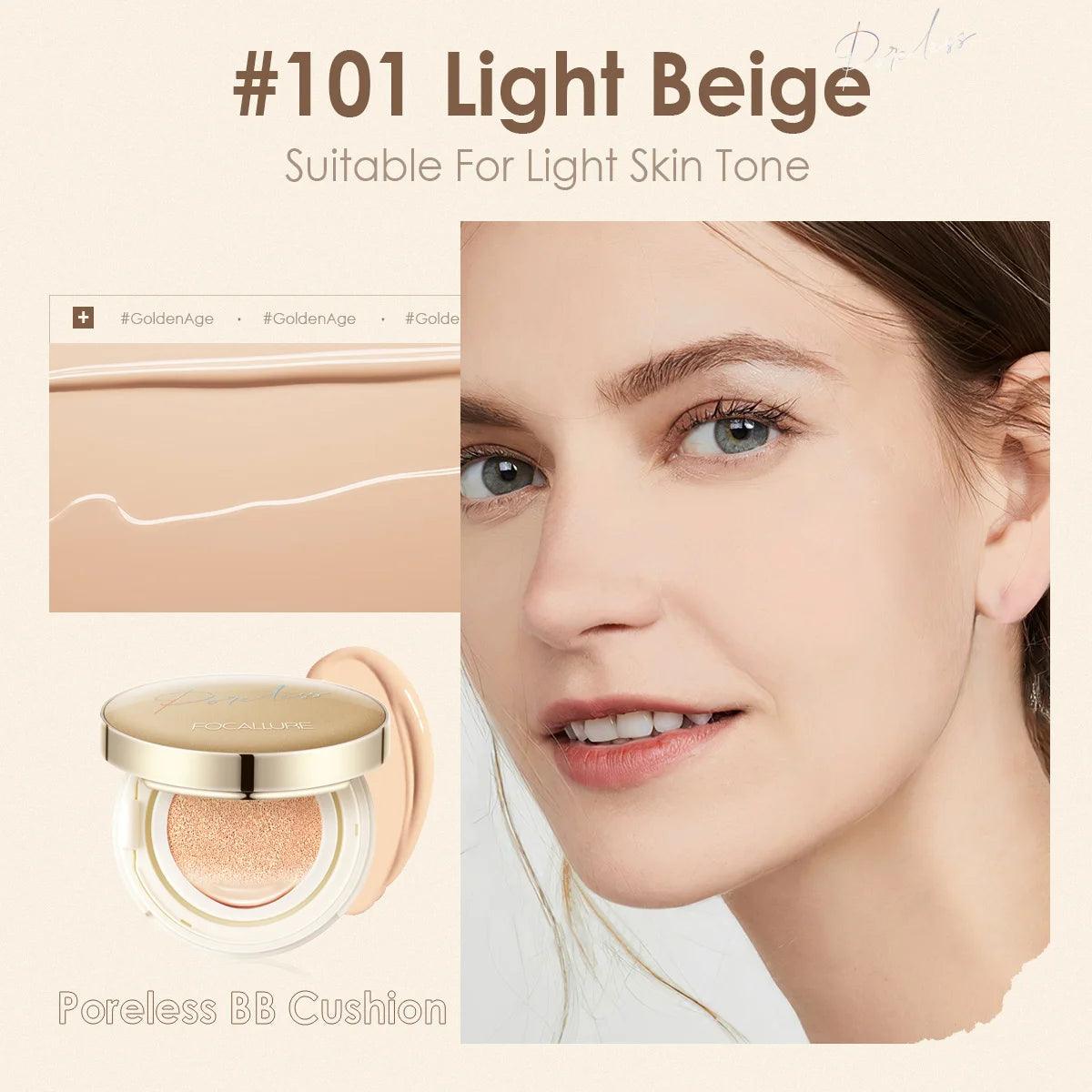 FOCALLURE Waterproof Matte Air Cushion Poreless BB＆CC Cream High Coverage Oil-control Soft Face Makeup Foundation Base Cosmetics - Urbanew