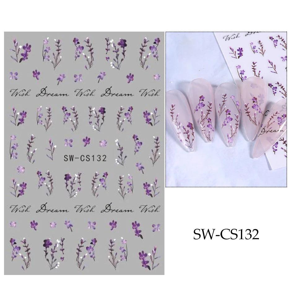 5D Embossed White Flower Nail Stickers Elegant Lace Rose Floral Petals Leaves DIY Self-Adhesive Decal Slider Manicure Decoration - Urbanew