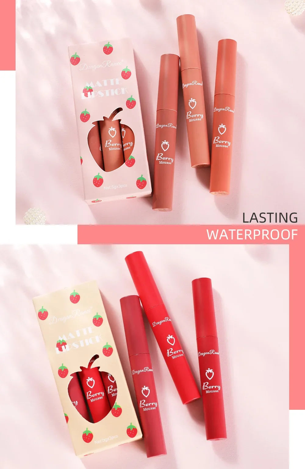 3 PCS Matte Lip Gloss Set Sexy Red Tint For Lips Makeup Long Lasting Nude Liquid Lipstick Waterproof Lip Glaze Lip Cosmetics