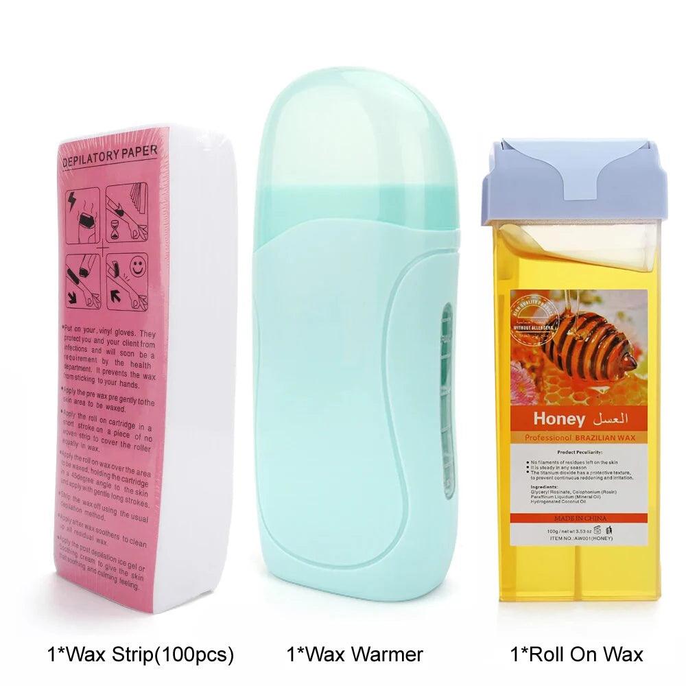 Unisex Roll on Depilatory Wax Cream Hair Removal Roller Wax Heater Waxing Hot Cartridge Warmer Equipment Tool Waxing Kit - Urbanew