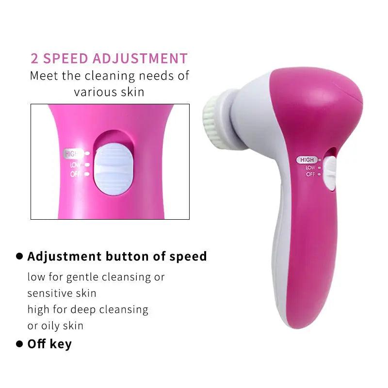 Electric Facial Cleaner 5 IN 1 Face Cleansing Brush Wash Machine Spa Skin Care Massager Blackhead Cleaning Facial Cleanser Tools - Urbanew