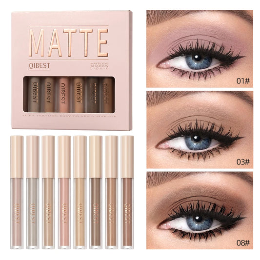 QiBest Matte Liquid Eyeshadow Set - 8 Vibrant Shades for Effortless Eye Looks (Waterproof & Long-Lasting)