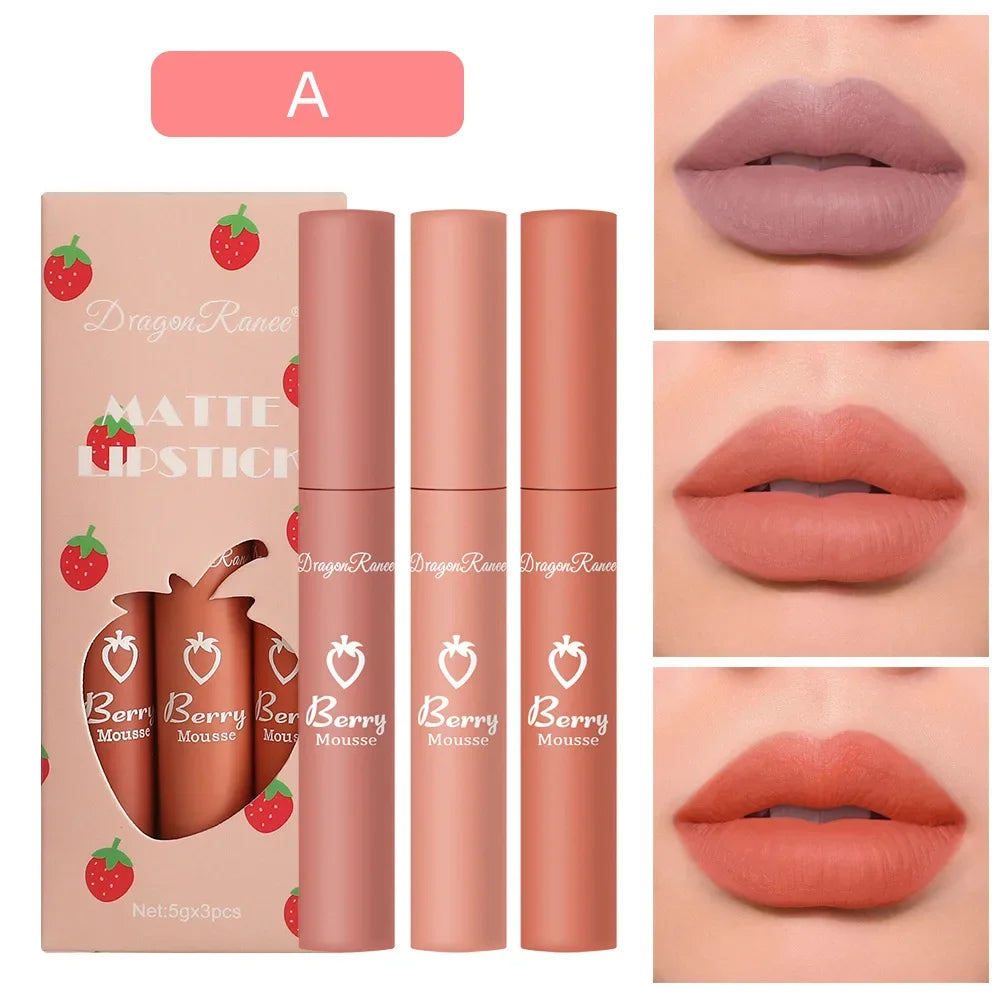 3 PCS Matte Lip Gloss Set Sexy Red Tint For Lips Makeup Long Lasting Nude Liquid Lipstick Waterproof Lip Glaze Lip Cosmetics