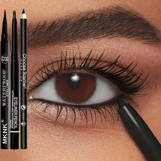 3Pcs Waterproof & Sweat-Proof Black Eyeliner Pencil Combined Lasting Smudge-Proof Bold Eye Makeup Easy Glide Formula for Perfe