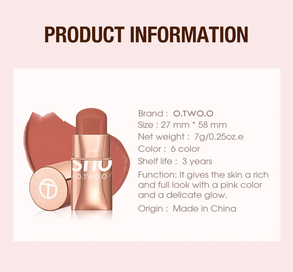 6 Colors Rouge Cheeks Contouring Blush Stick Multi-function Waterproof Lasting Blusher Brightening Blusher Cream Natural Makeup