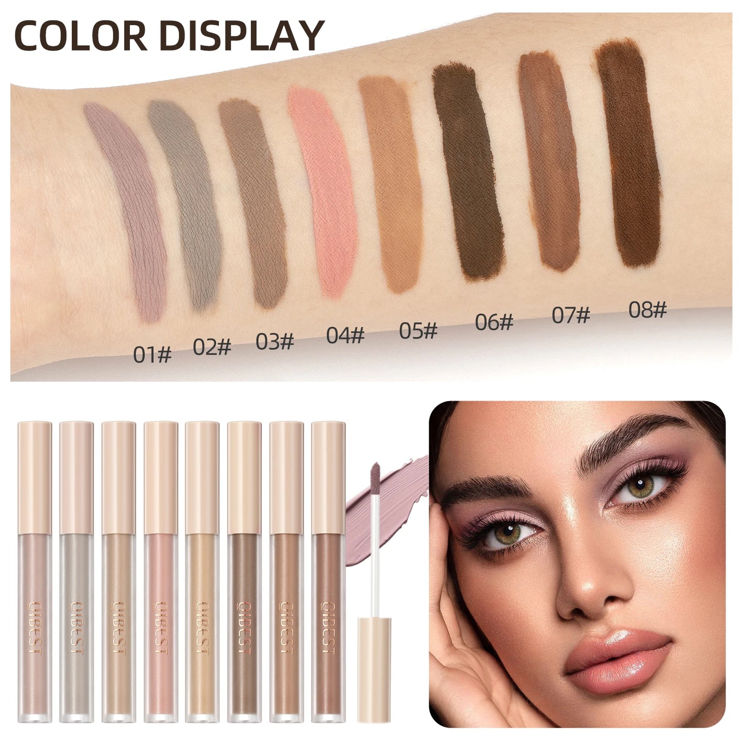 QiBest Matte Liquid Eyeshadow Set - 8 Vibrant Shades for Effortless Eye Looks (Waterproof & Long-Lasting)