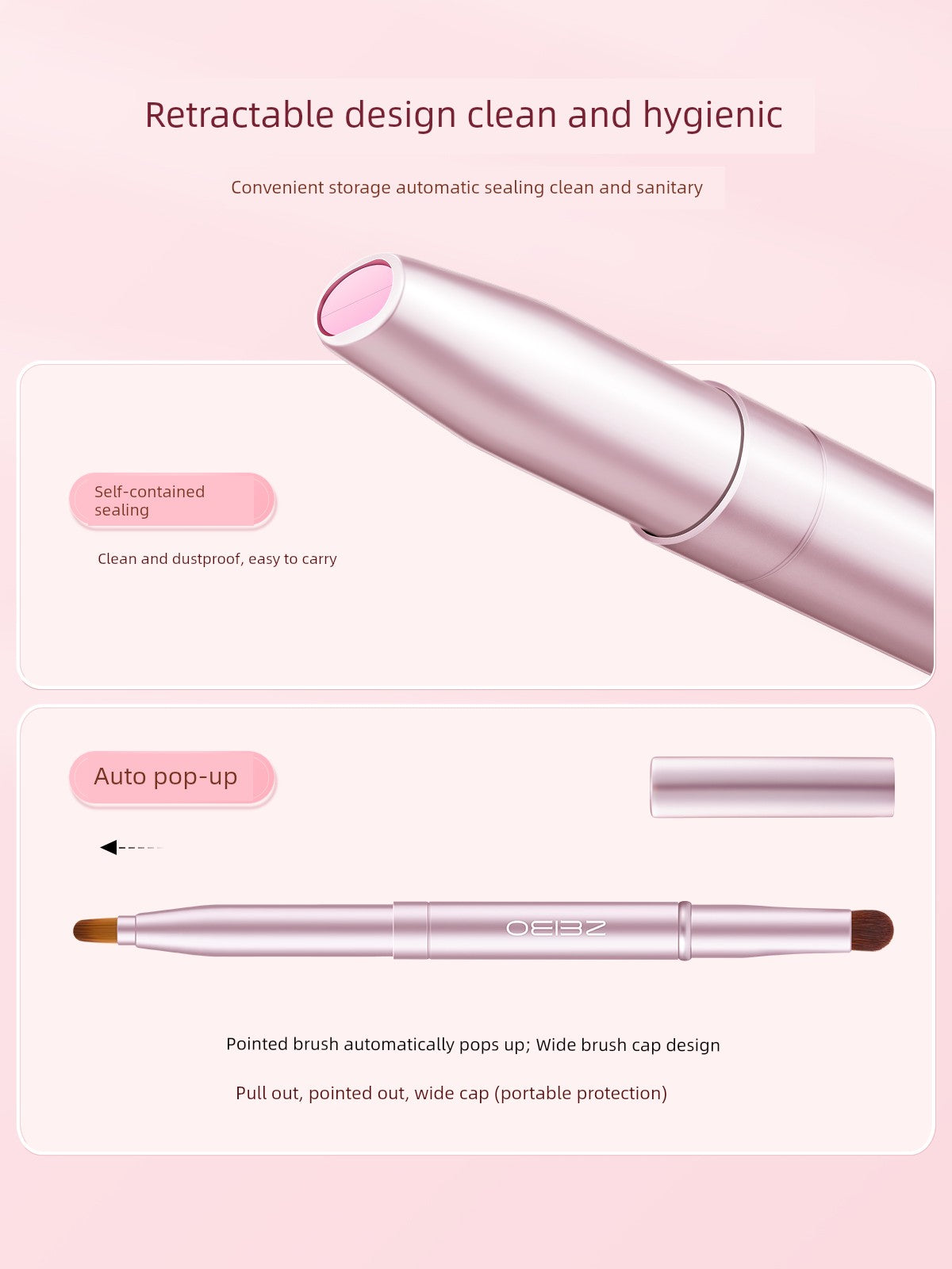 Double-Headed Telescopic and Portable Professional Lidded Silicone Lip Brush