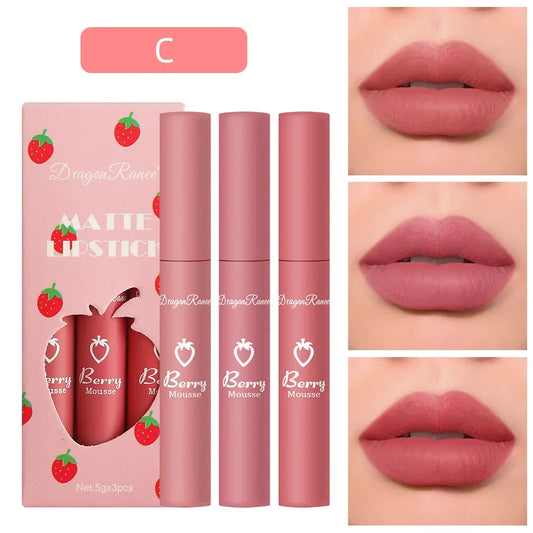 3 PCS Matte Lip Gloss Set Sexy Red Tint For Lips Makeup Long Lasting Nude Liquid Lipstick Waterproof Lip Glaze Lip Cosmetics