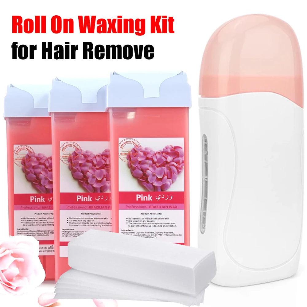 Unisex Roll on Depilatory Wax Cream Hair Removal Roller Wax Heater Waxing Hot Cartridge Warmer Equipment Tool Waxing Kit - Urbanew