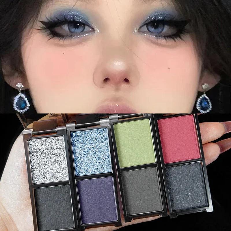 Smoky Glitter Blue Eyeshadow Palette 2-Color Red Black Green Matte Eye Shadow Dark Punk Eyes Pigment Halloween Eyeshadow Makeup - Urbanew