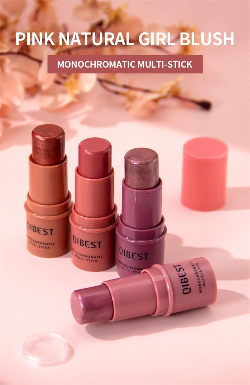 3-in-1 Cheek Blush Stick Lip Tinted Eyes Cheek Lips Brighten Cream Water-resistant Moisturizing Face Contouring Shadow Blusher