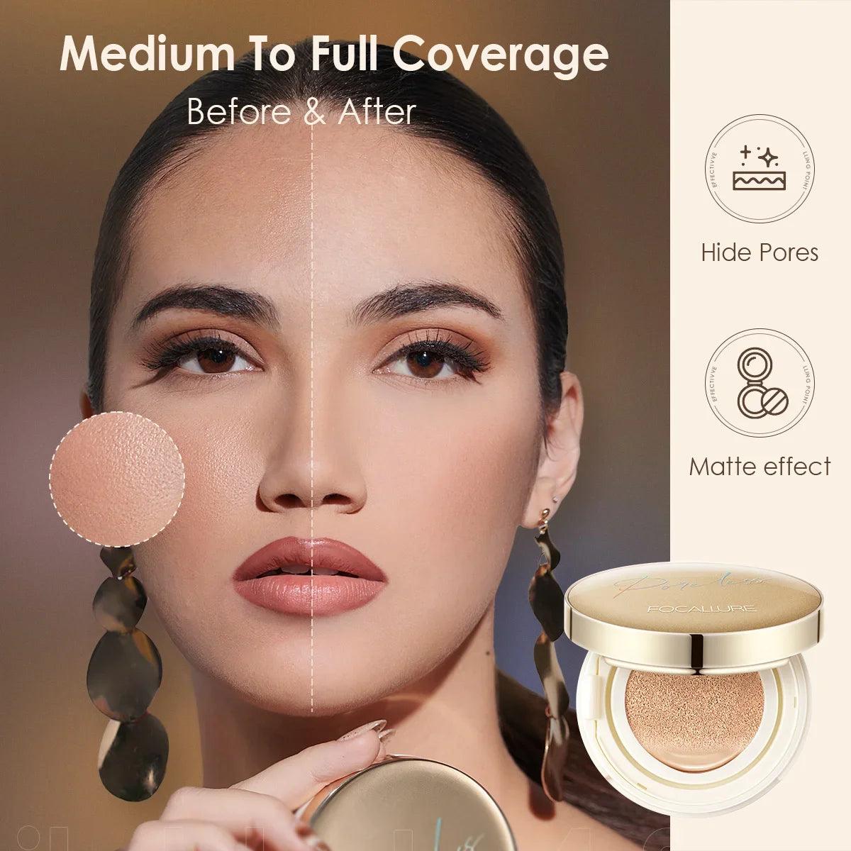 FOCALLURE Waterproof Matte Air Cushion Poreless BB＆CC Cream High Coverage Oil-control Soft Face Makeup Foundation Base Cosmetics - Urbanew