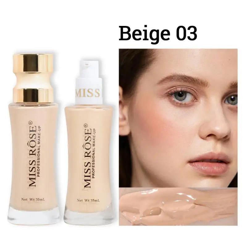 MISS ROSE 35ml Facial Makeup Foundation Liquid Natural Lasting Clear Concealer Light Moisturizing Foundation Cream Brighten Tone - Urbanew