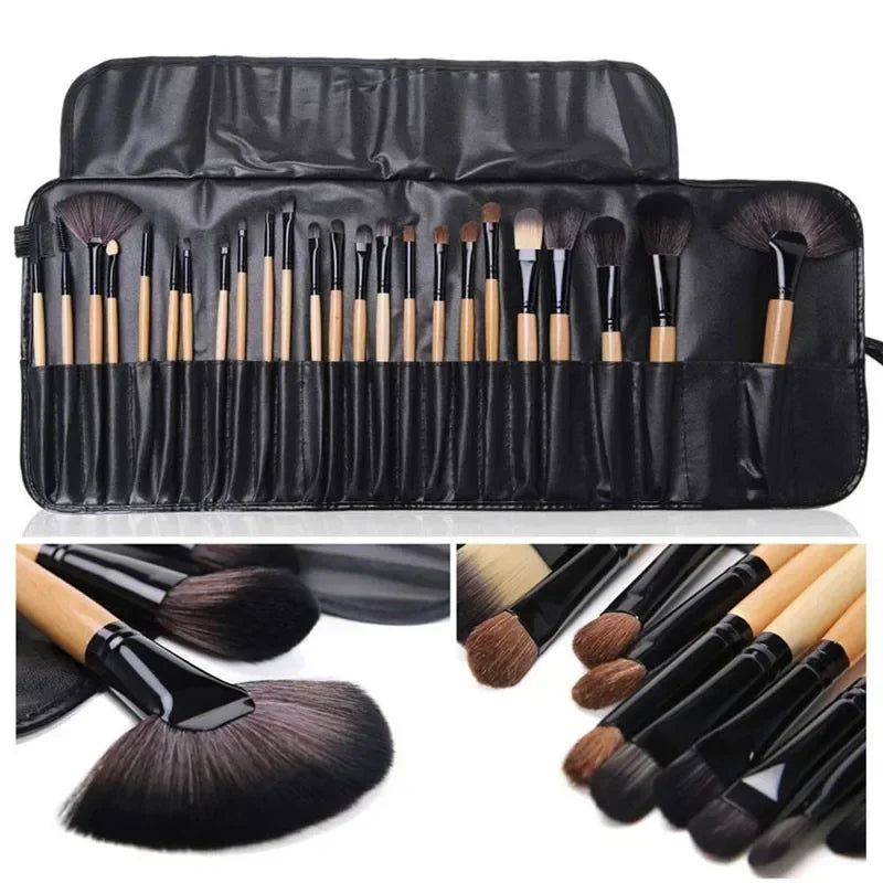 24-Piece Professional Makeup Brush Set with Carrying Case - Vegan & Cruelty-Free