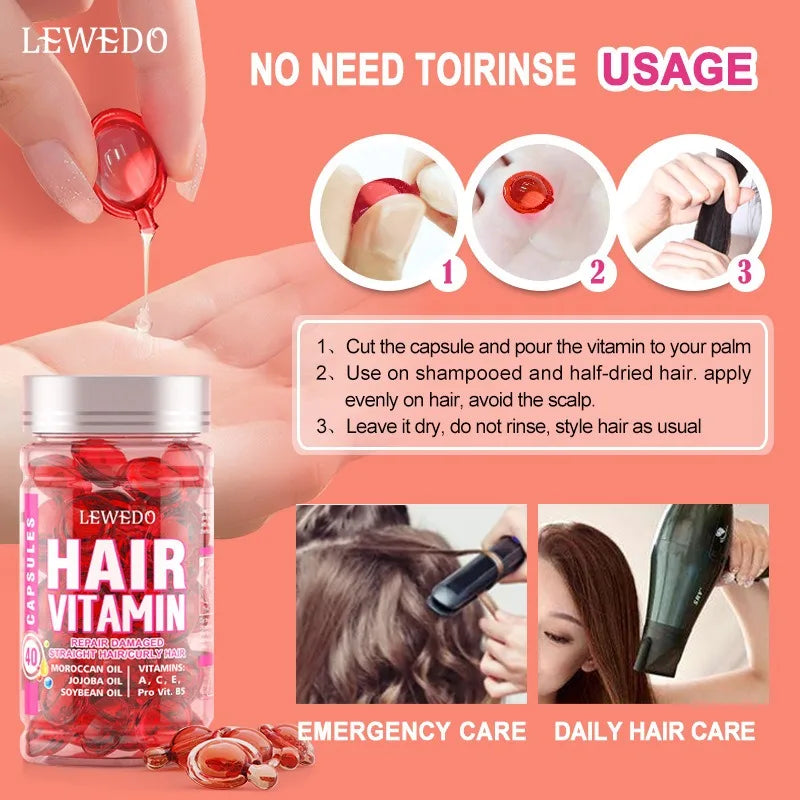 Hair Repair Vitamin Serum Capsules - Nourishing Treatment with Moroccan & Avocado Oils (No-Rinse)