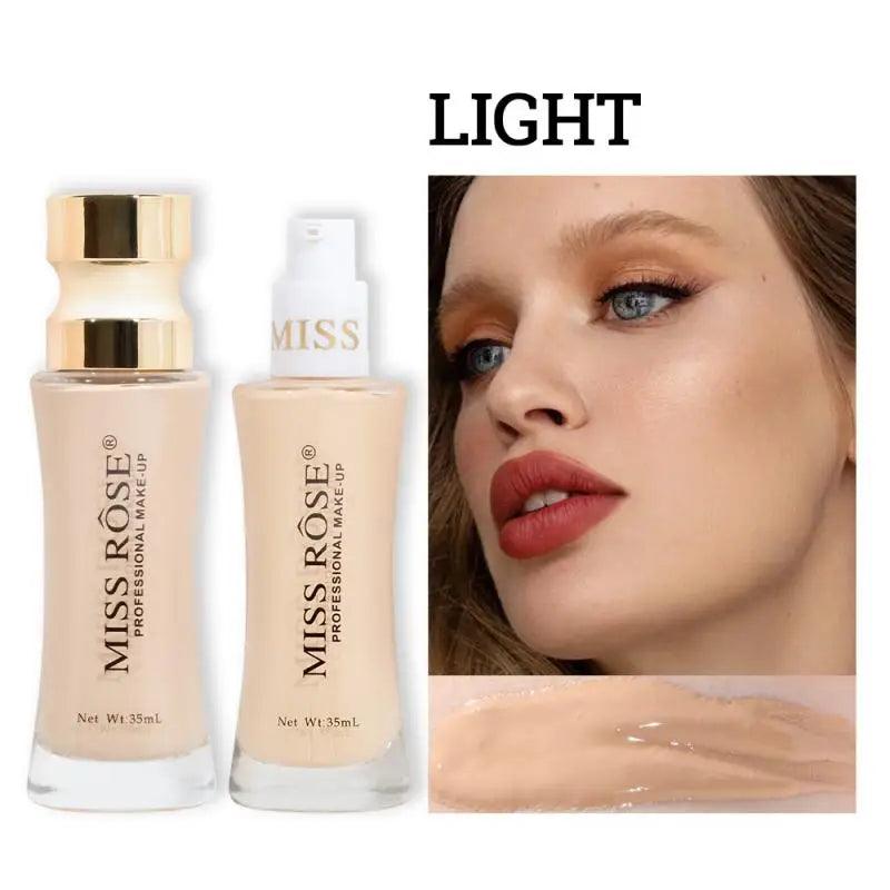 MISS ROSE 35ml Facial Makeup Foundation Liquid Natural Lasting Clear Concealer Light Moisturizing Foundation Cream Brighten Tone - Urbanew