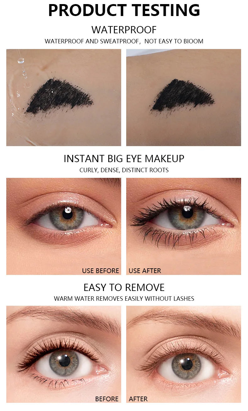 Pudaier Full Fling 24-Hour Waterproof Black Mascara Defining Make Up Non-smudge Eyelash Primer Lashes Long Thick Curly Makeup