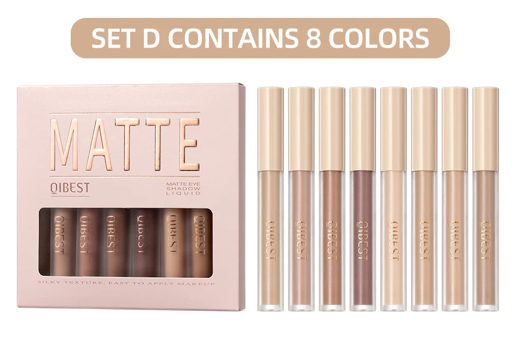 QiBest Matte Liquid Eyeshadow Set - 8 Vibrant Shades for Effortless Eye Looks (Waterproof & Long-Lasting)