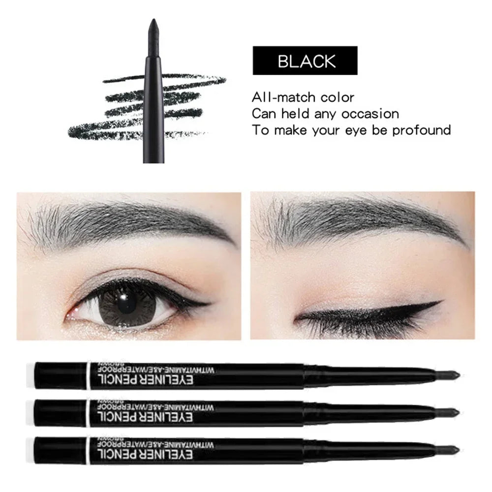 3Pcs Waterproof & Sweat-Proof Black Eyeliner Pencil Combined Lasting Smudge-Proof Bold Eye Makeup Easy Glide Formula for Perfe