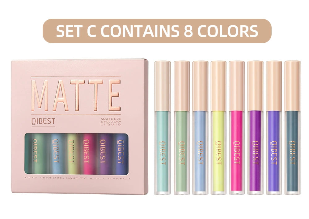 QiBest Matte Liquid Eyeshadow Set - 8 Vibrant Shades for Effortless Eye Looks (Waterproof & Long-Lasting)