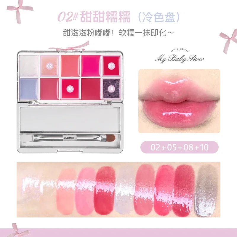 FLORTTE & My Baby Bow 10-color jell ylip gloss palette lipstick lip glaze