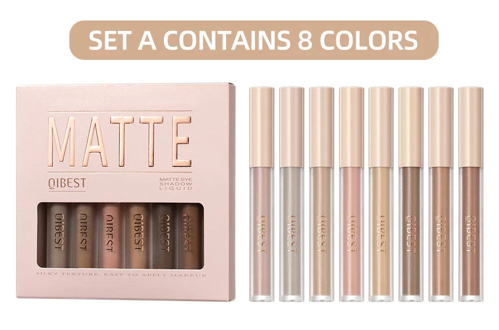 QiBest Matte Liquid Eyeshadow Set - 8 Vibrant Shades for Effortless Eye Looks (Waterproof & Long-Lasting)