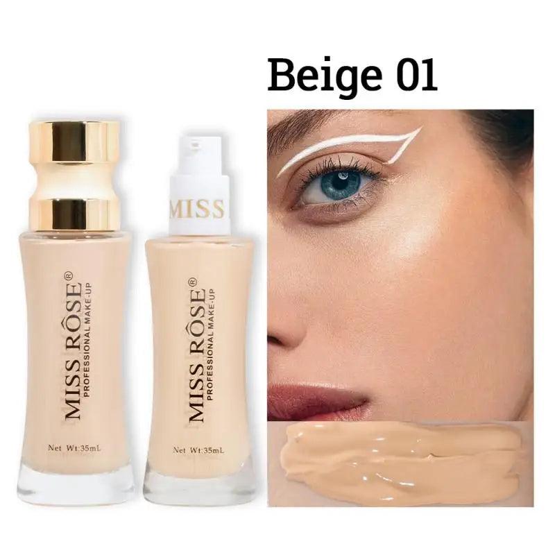 MISS ROSE 35ml Facial Makeup Foundation Liquid Natural Lasting Clear Concealer Light Moisturizing Foundation Cream Brighten Tone - Urbanew