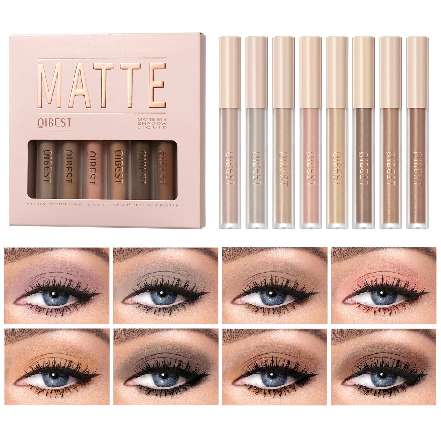 QiBest Matte Liquid Eyeshadow Set - 8 Vibrant Shades for Effortless Eye Looks (Waterproof & Long-Lasting)